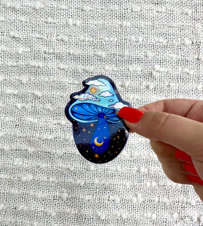 Sky Mushrooms Glitter Sticker, 2.2x3in.