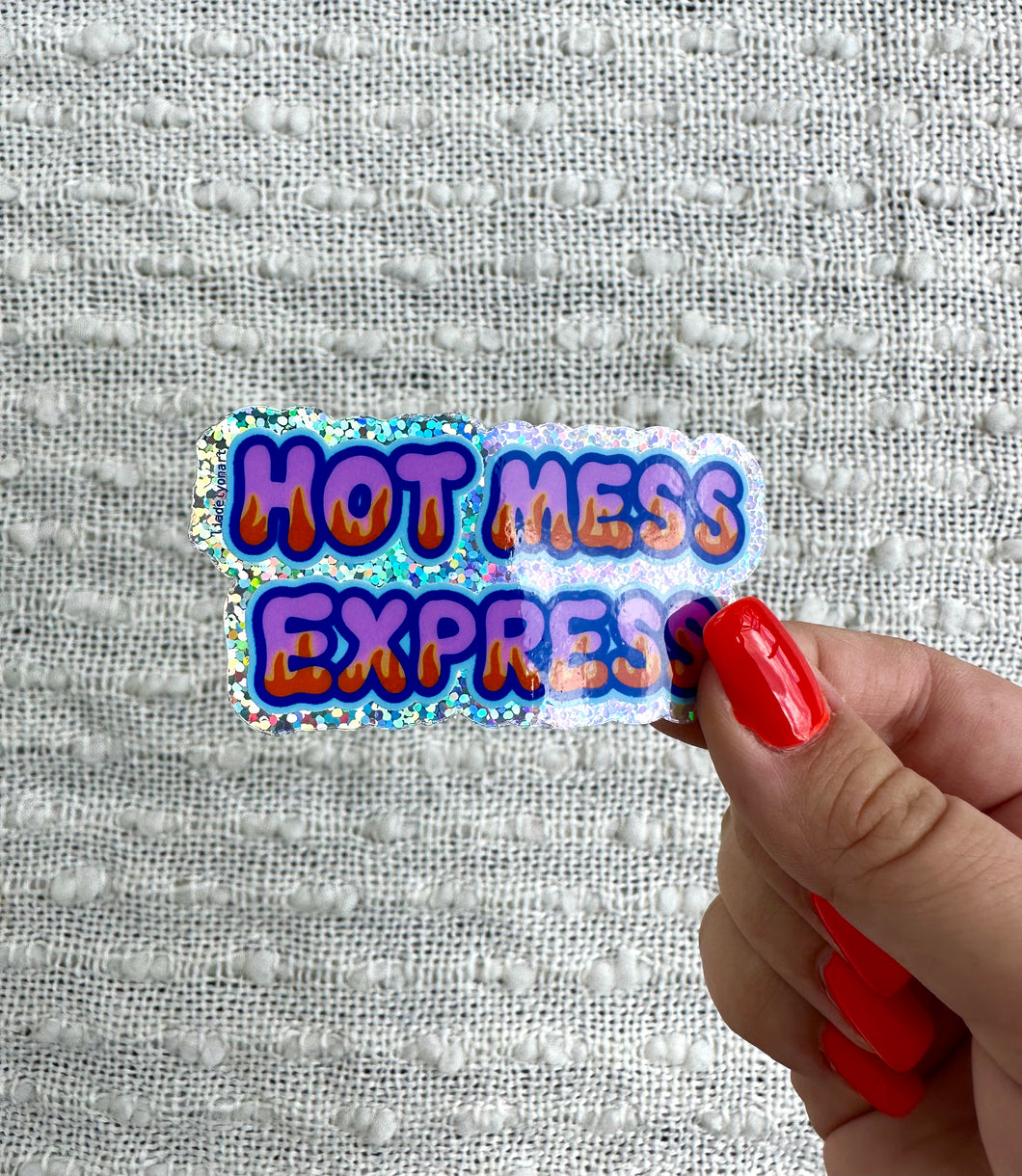Hot Mess Express Glitter Sticker, 1.5x3 in.