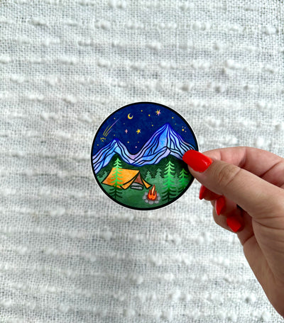 Mountain Camping Vinyl Sticker, 3x3 in.