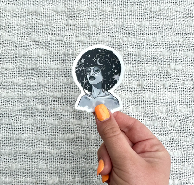 Starry Haired Goddess Vinyl Sticker, 3x2 in.