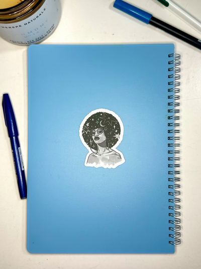 Starry Haired Goddess Vinyl Sticker, 3x2 in.
