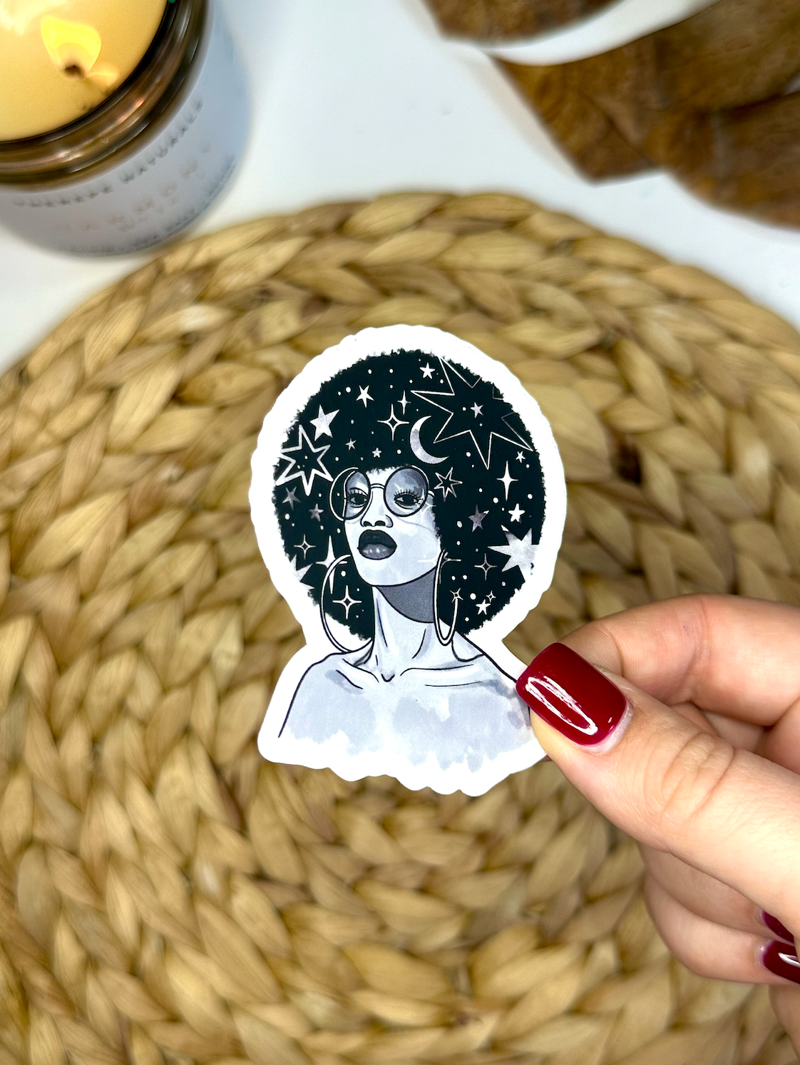 Starry Haired Goddess Vinyl Sticker, 3x2 in.