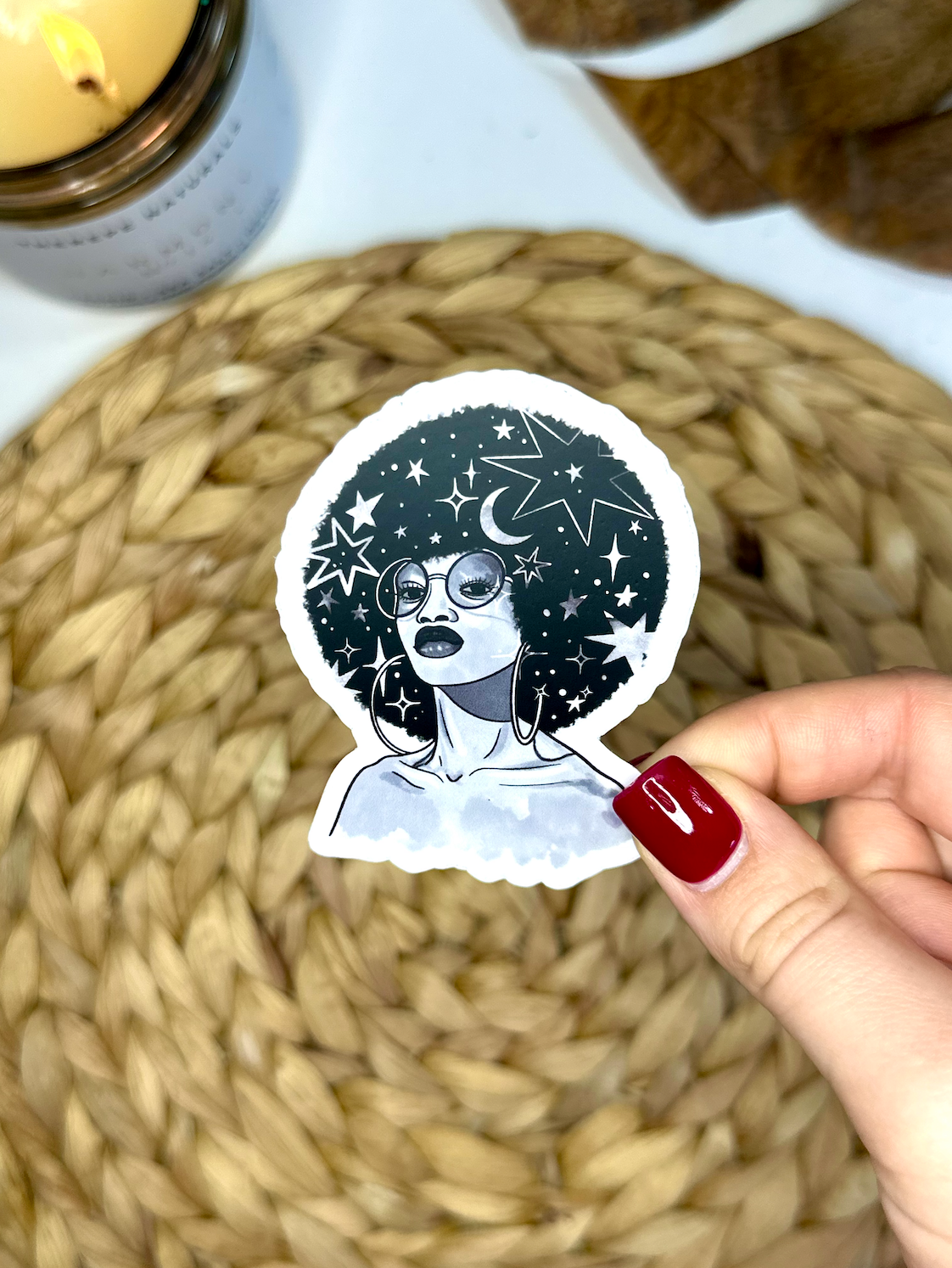 Starry Haired Goddess Vinyl Sticker, 3x2 in.