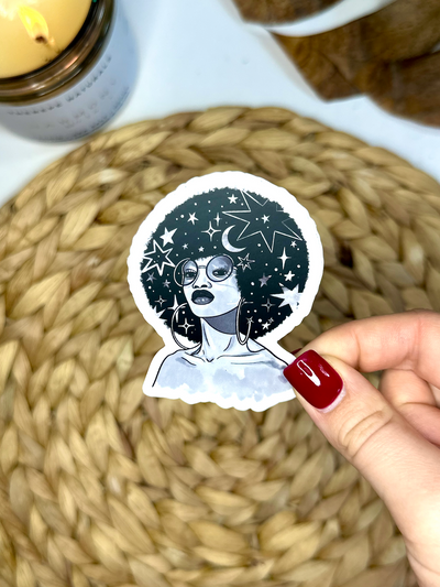 Starry Haired Goddess Vinyl Sticker, 3x2 in.