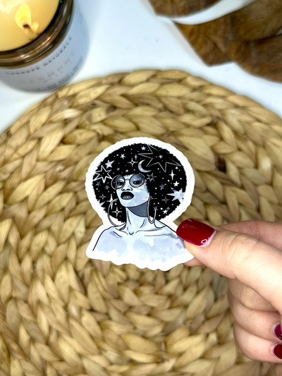 Starry Haired Goddess Vinyl Sticker, 3x2 in.