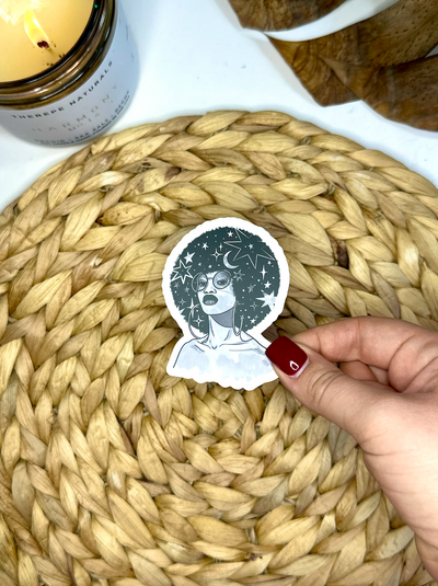 Starry Haired Goddess Vinyl Sticker, 3x2 in.