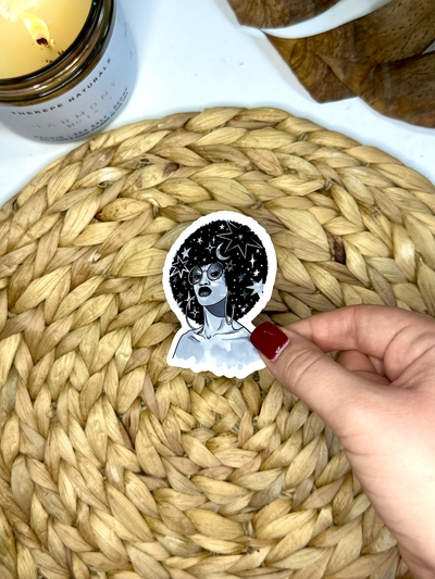 Starry Haired Goddess Vinyl Sticker, 3x2 in.