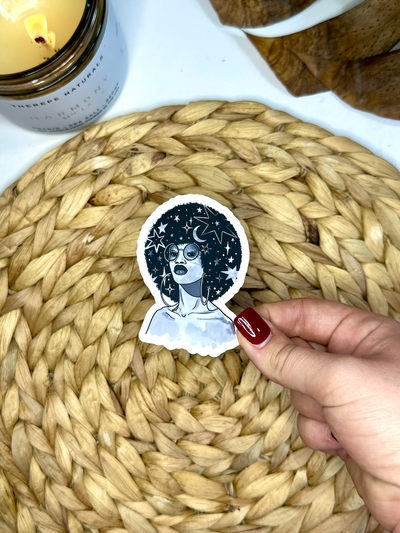 Starry Haired Goddess Vinyl Sticker, 3x2 in.