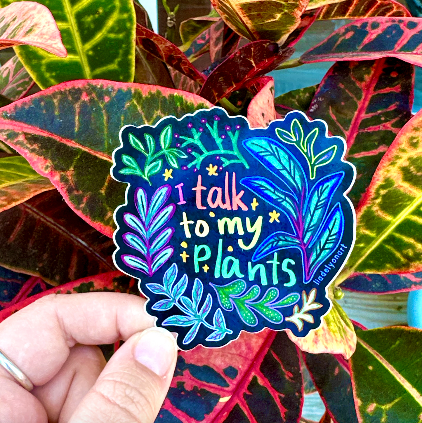 I talk to my Plants Vinyl Sticker, 3x2.7 in.