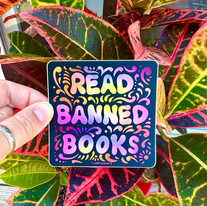 Read Banned Books Vinyl Sticker, 3x3in.