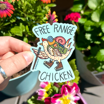 Free Range Chicken Vinyl Sticker, 2.4x3 in.