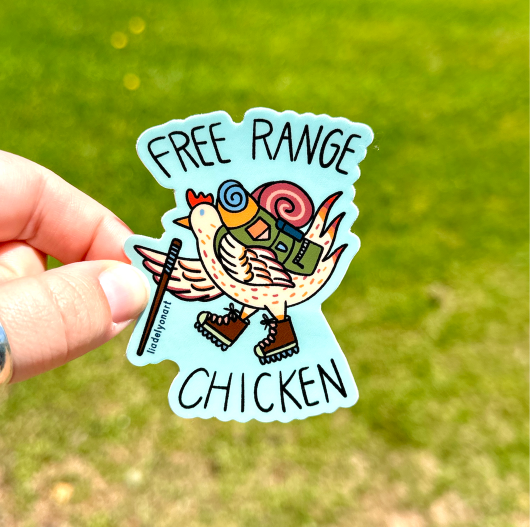 Free Range Chicken Vinyl Sticker, 2.4x3 in.