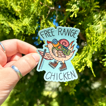 Free Range Chicken Vinyl Sticker, 2.4x3 in.