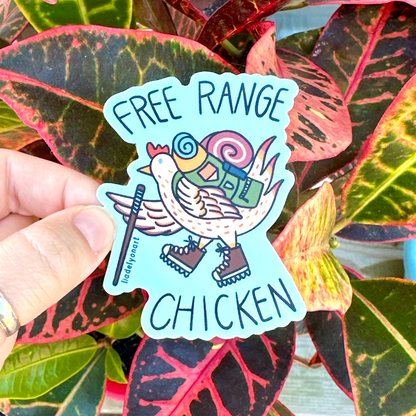 Free Range Chicken Vinyl Sticker, 2.4x3 in.