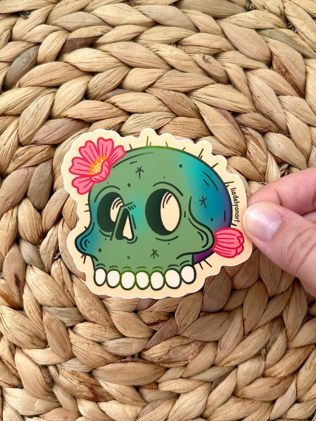 Cactus Skull Vinyl Sticker, 3 x 2.9 in.