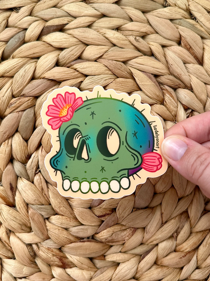 Cactus Skull Vinyl Sticker, 3 x 2.9 in.