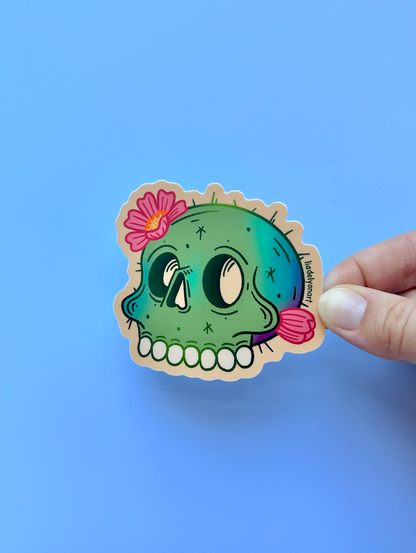 Cactus Skull Vinyl Sticker, 3 x 2.9 in.