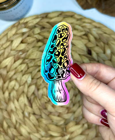 Morel Holographic Vinyl Sticker, 3.4x1.5 in.