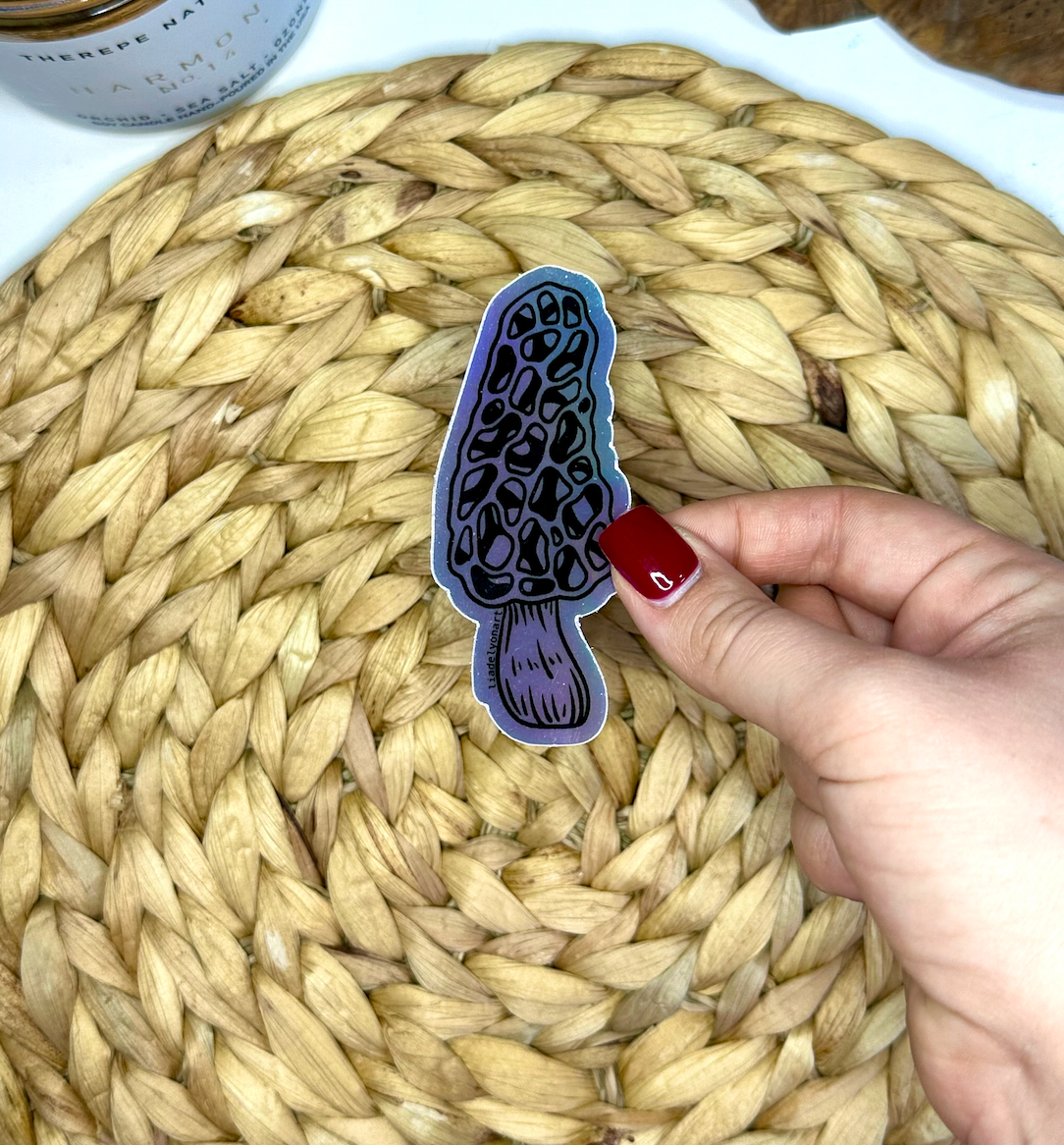 Morel Holographic Vinyl Sticker, 3.4x1.5 in.