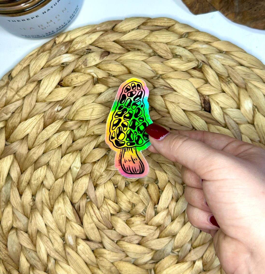 Morel Holographic Vinyl Sticker, 3.4x1.5 in.