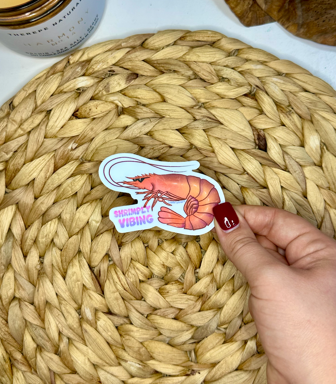 Shrimply Vibing Vinyl Sticker 2.2x3 in.