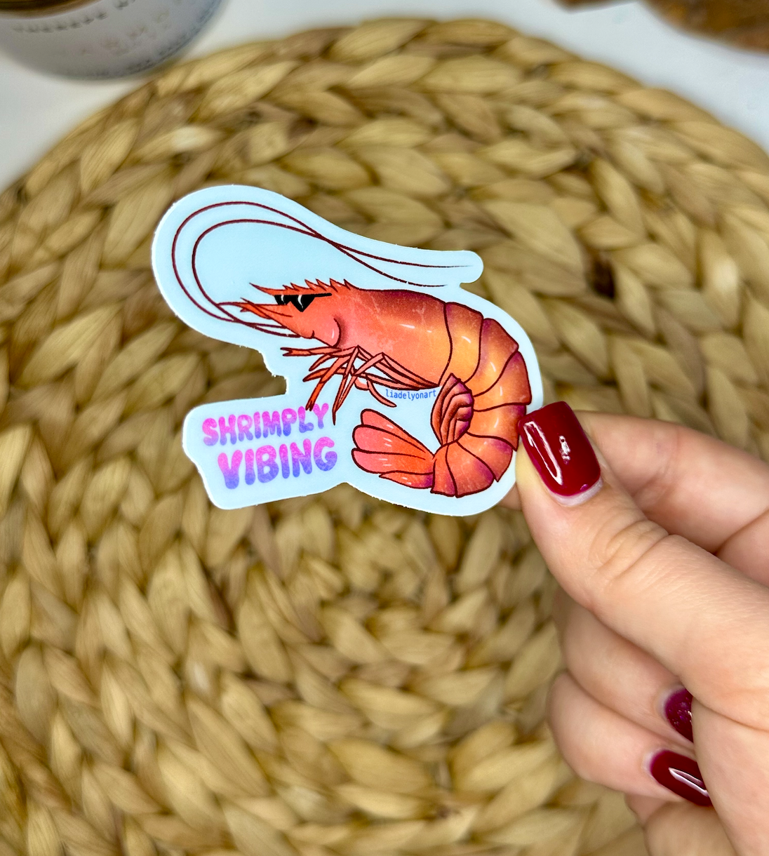 Shrimply Vibing Vinyl Sticker 2.2x3 in.
