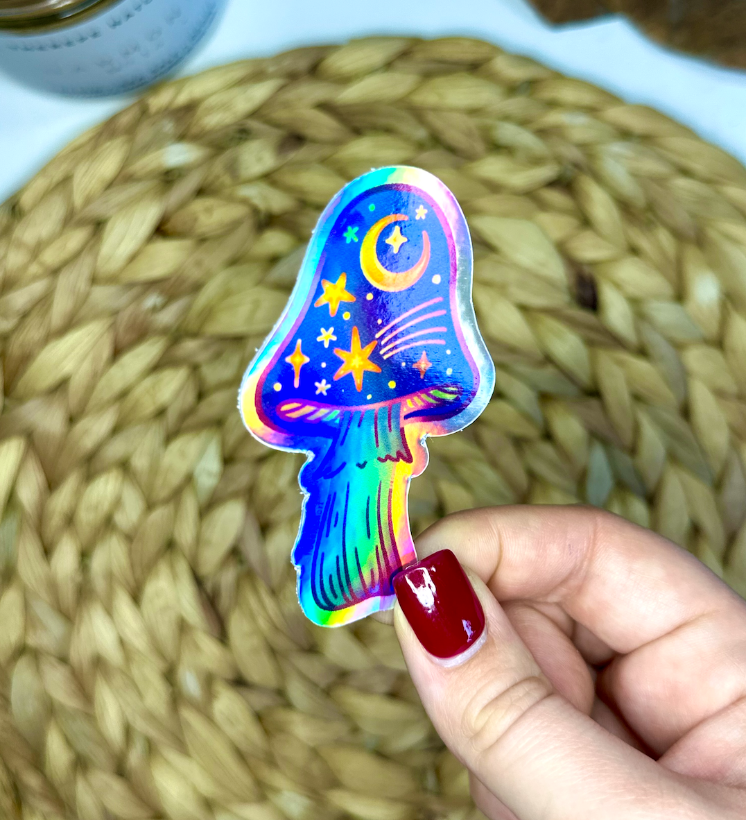 Star Mushroom Holographic Vinyl Sticker, 1.78x3 in.