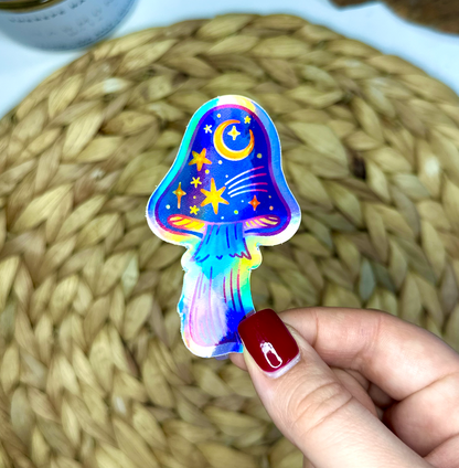 Star Mushroom Holographic Vinyl Sticker, 1.78x3 in.