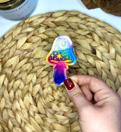 Star Mushroom Holographic Vinyl Sticker, 1.78x3 in.