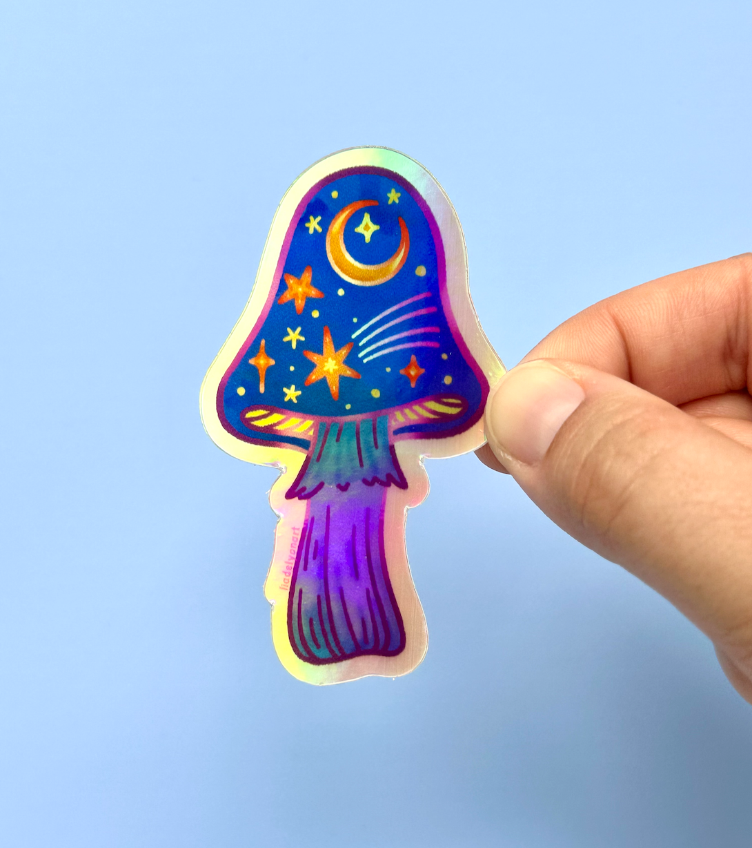 Star Mushroom Holographic Vinyl Sticker, 1.78x3 in.