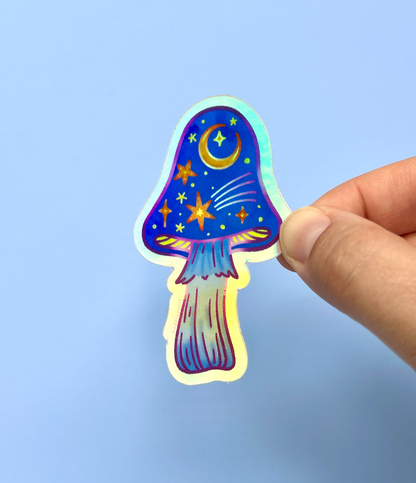 Star Mushroom Holographic Vinyl Sticker, 1.78x3 in.