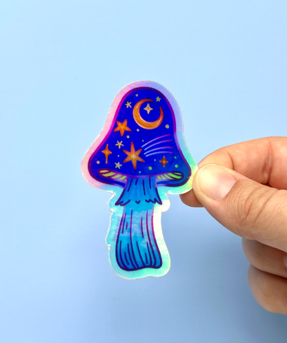 Star Mushroom Holographic Vinyl Sticker, 1.78x3 in.