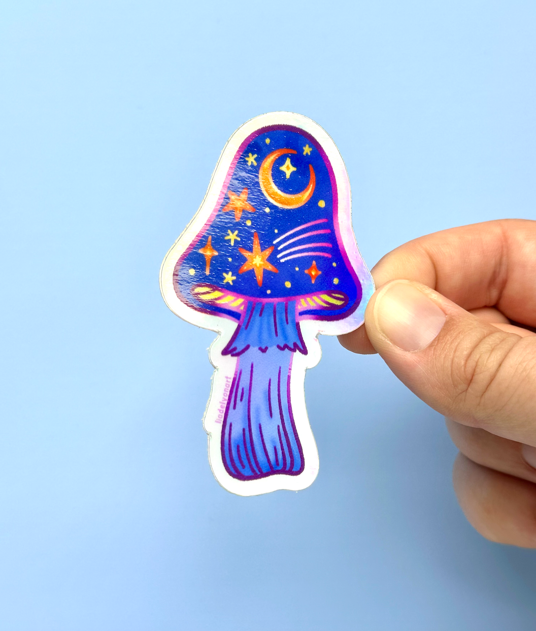 Star Mushroom Holographic Vinyl Sticker, 1.78x3 in.