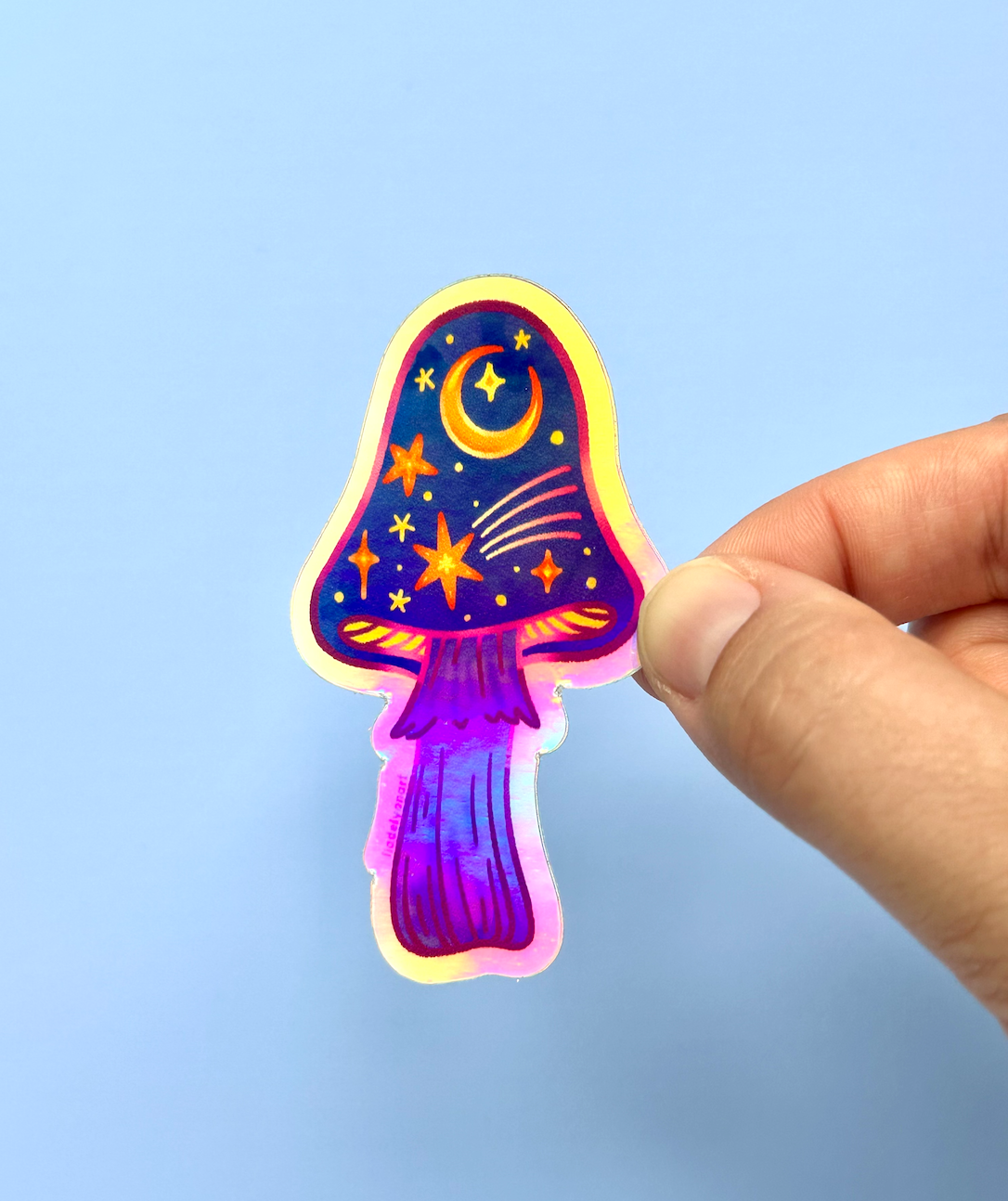 Star Mushroom Holographic Vinyl Sticker, 1.78x3 in.