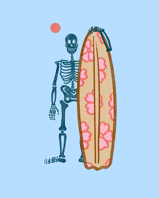 Surfing Skeleton Art Print, 8x10 in.