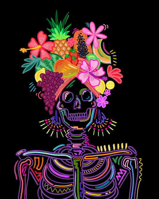 Neon Fruit Skeleton Art Print 8x10 in.