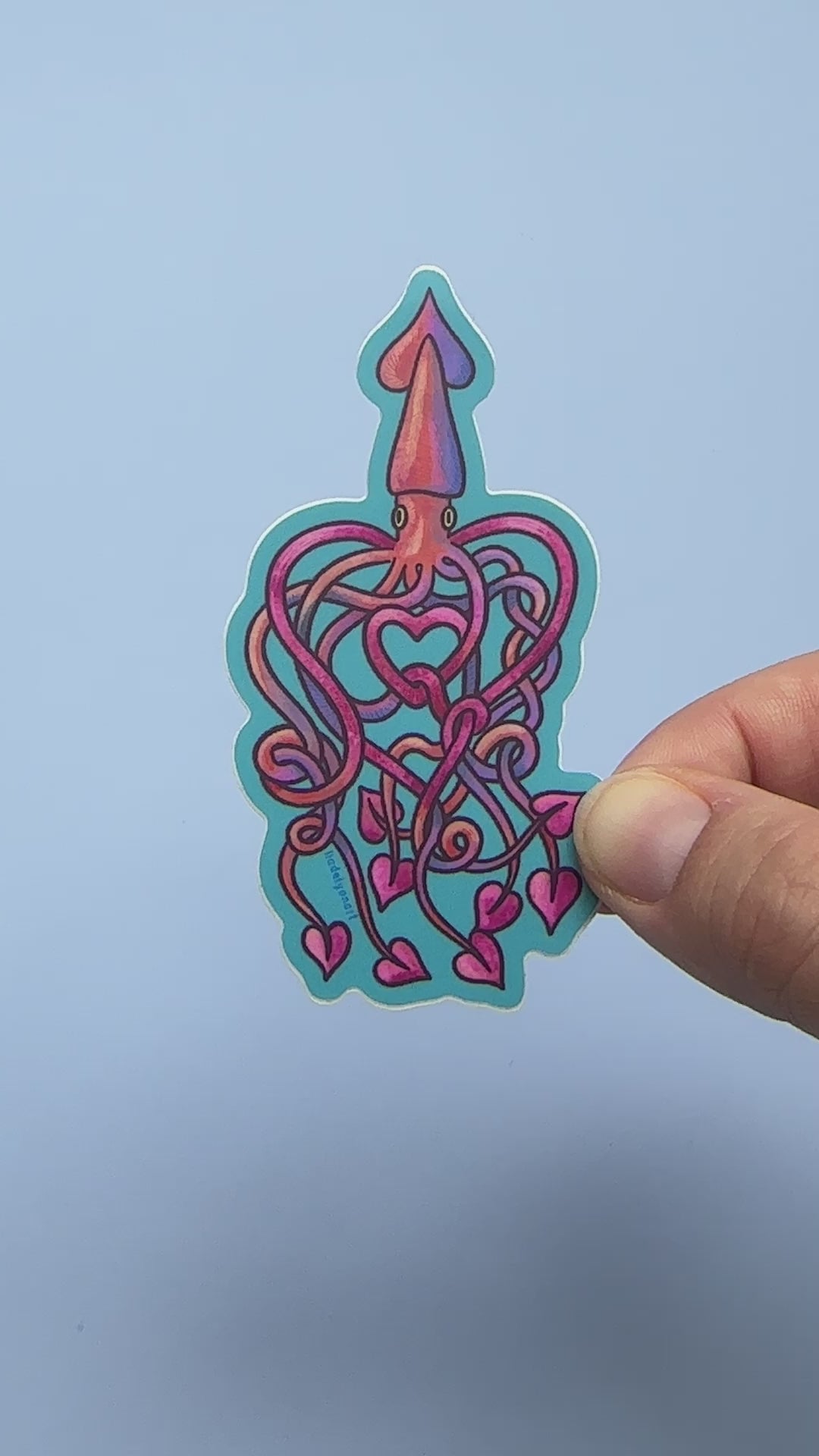 Heart Squid Vinyl Sticker, 1.7x3.3 in.
