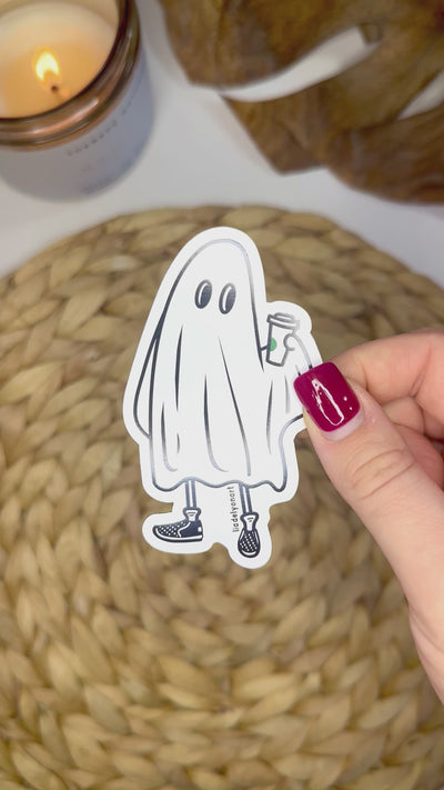Coffee Ghost Vinyl Sticker, 3x1.7 in.