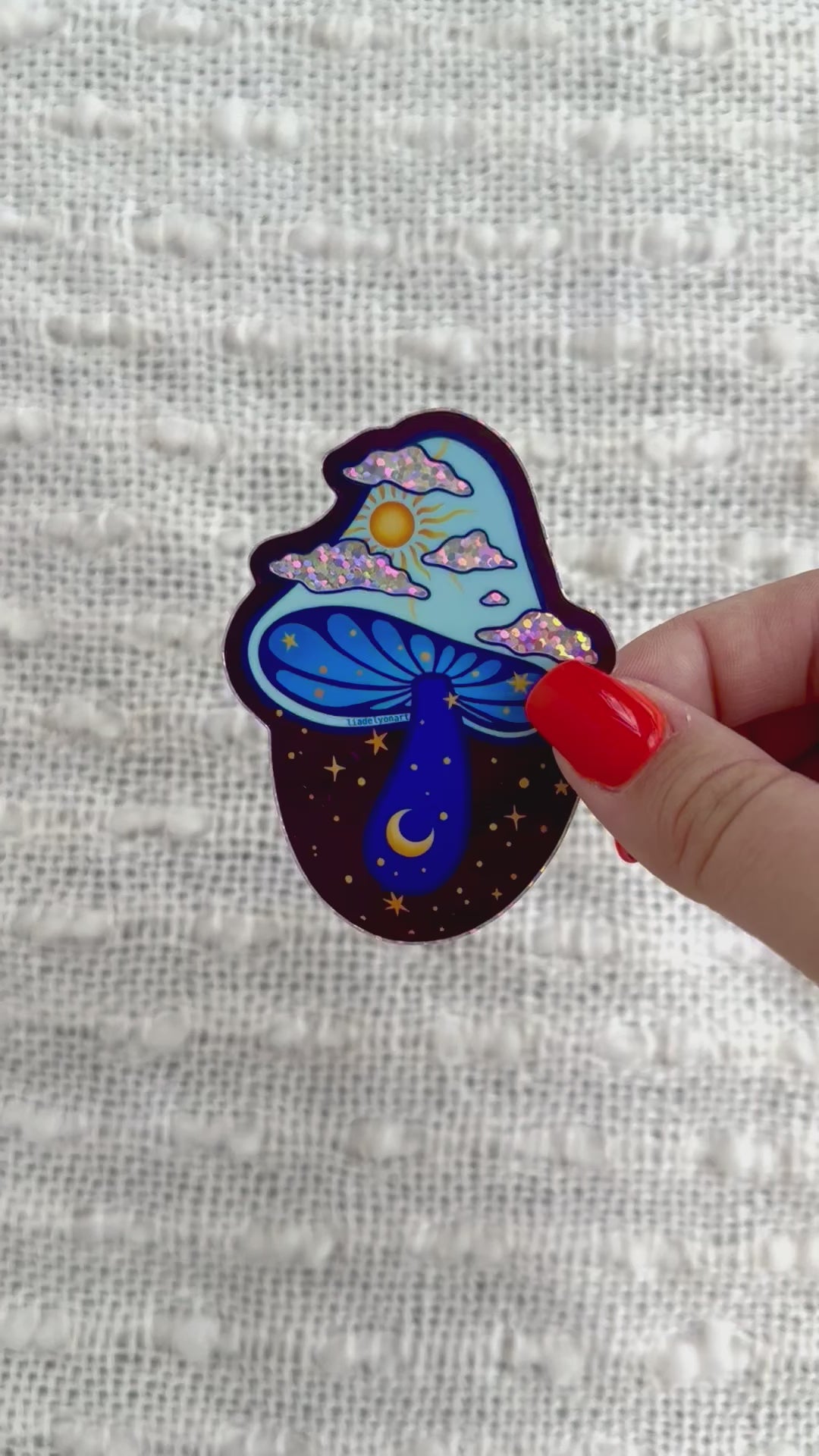 Sky Mushrooms Glitter Sticker, 2.2x3in.