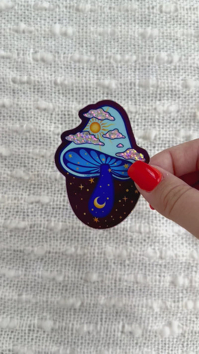Sky Mushrooms Glitter Sticker, 2.2x3in.