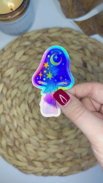 Star Mushroom Holographic Vinyl Sticker, 1.78x3 in.