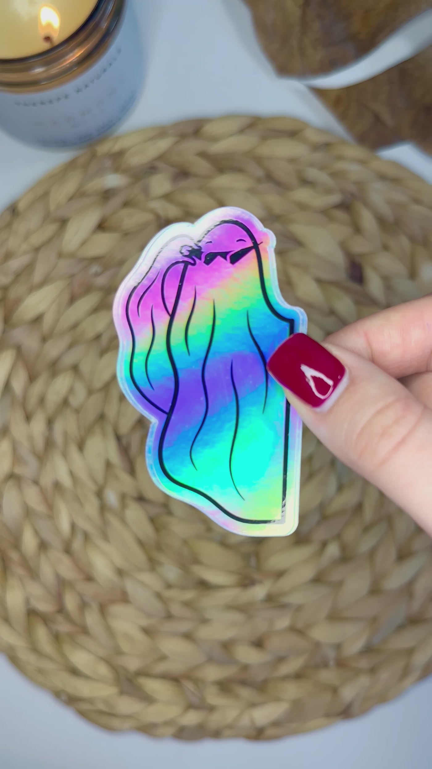 Spooky Sunglasses Holographic Vinyl Sticker, 1.8x3 in.