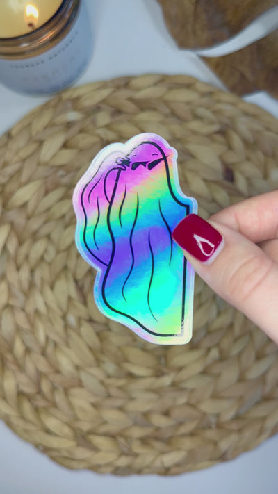 Spooky Sunglasses Holographic Vinyl Sticker, 1.8x3 in.
