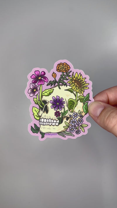 Flower Skull Vinyl Sticker, 3x2.5 in.