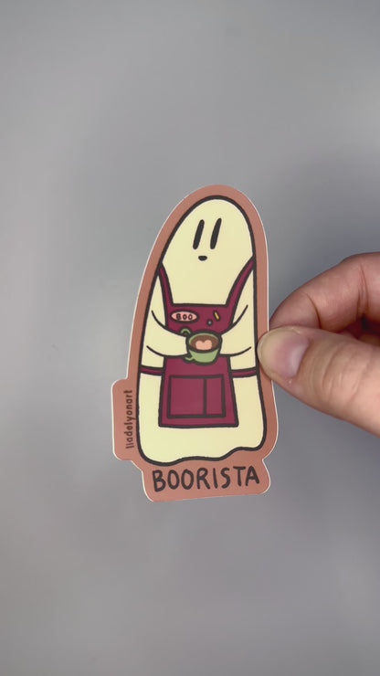 Ghost Barista Vinyl Sticker, 3.5x1.8 in.