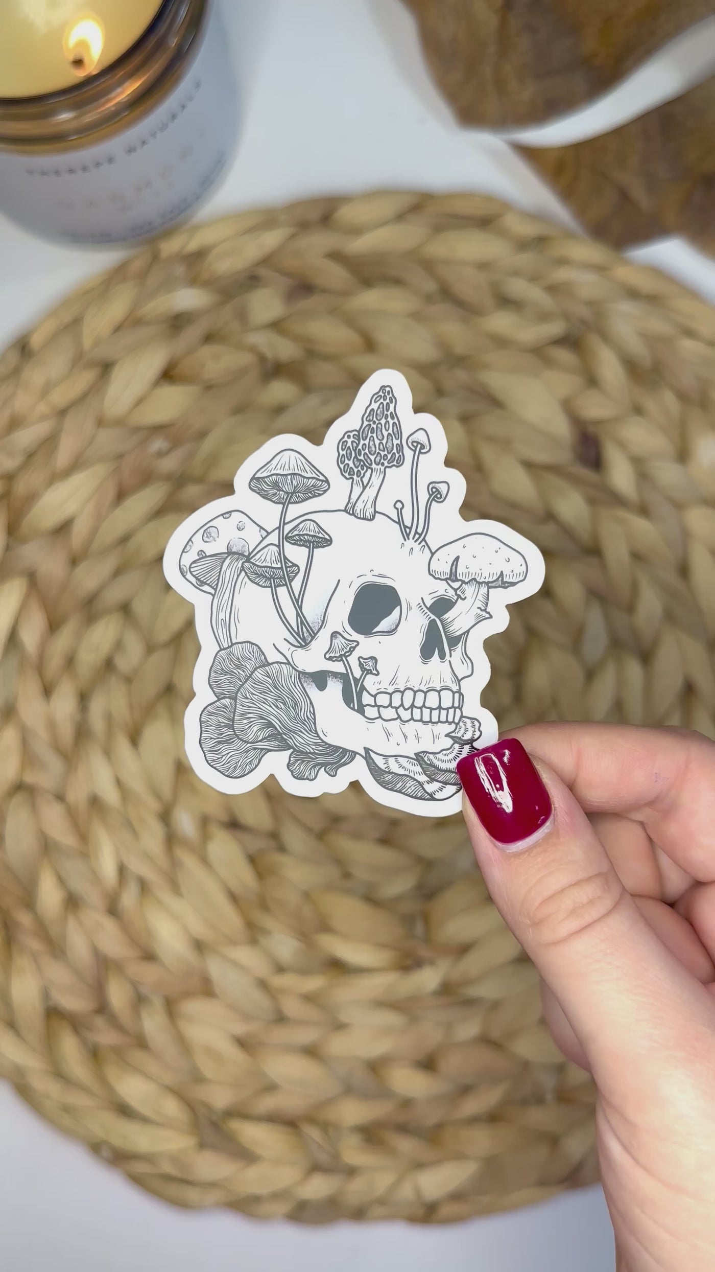 Mushroom Skull Vinyl Sticker, 3x2.6 in.