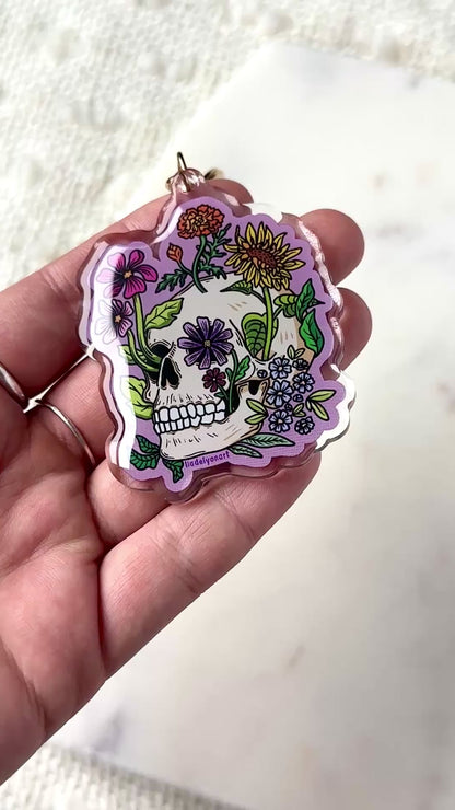 Flower Skull Acrylic Keychain