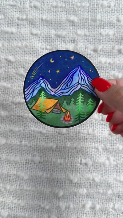 Mountain Camping Vinyl Sticker, 3x3 in.
