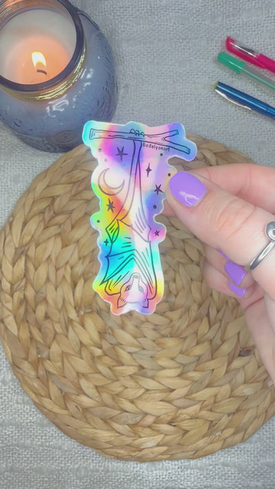 Hanging Bat Holographic Sticker, 3x1.7 in.