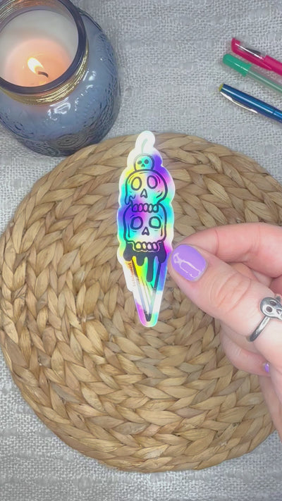 Skull Ice Cream Cone Holographic Sticker, 3.2 x 1